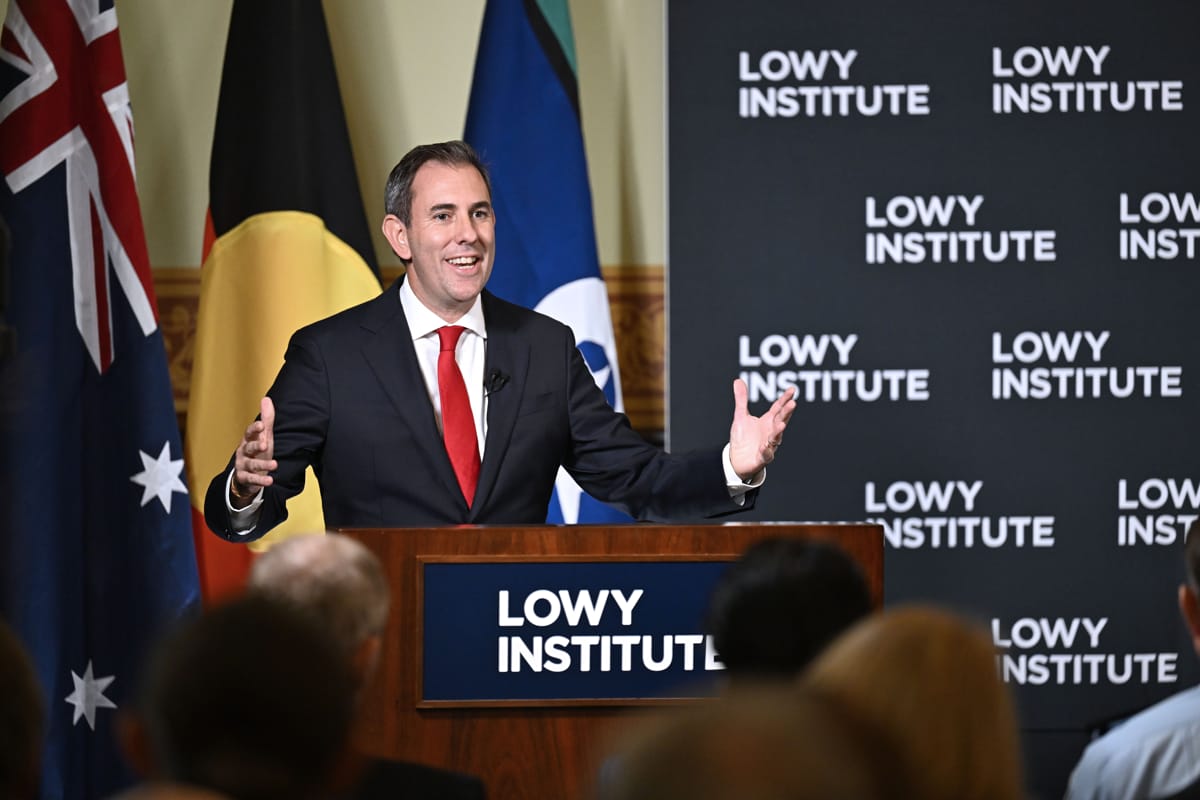 Treasurer Jim Chalmers addressing the Lowy Institute on 1 May (Adam Hollingworth/Lowy Institute)